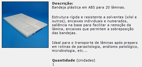 Bandeja plastica em ABS para laminas