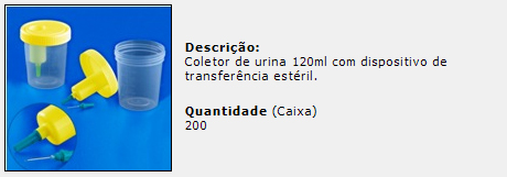 Coletor 120 ml dispositivo de transferência